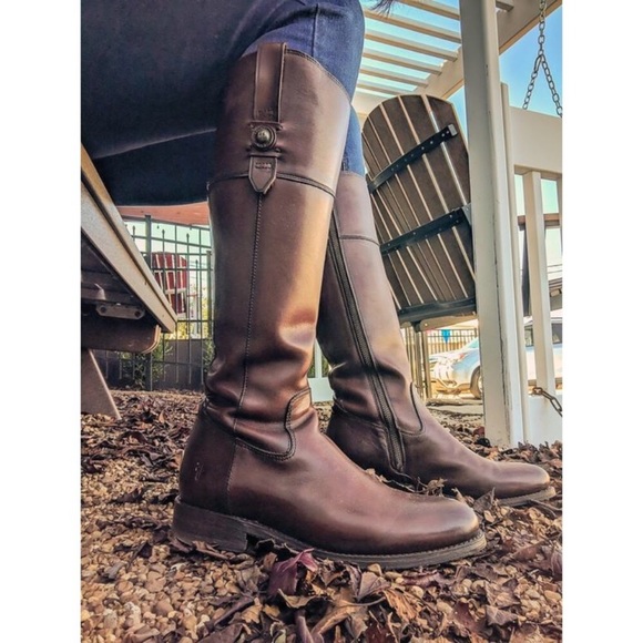 Frye Jayden Button Zip Up Cognac Brown Leather Equestrian Knee High Tall Boots - Picture 5 of 16